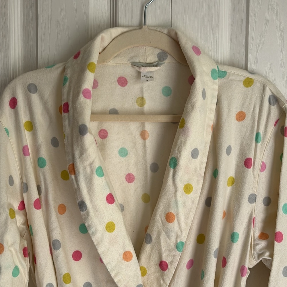 Garnet Hill Cotton Flannel Robe. Multi Colored Polkadot. Size Medium - Picture 4 of 7